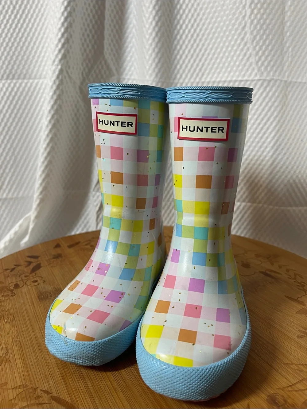 Hunter Little Kids Multicolor Pastel Check Glitter Rain Boots size 8 - Picture 2 of 10